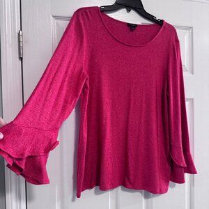 Ann Taylor Women's Red Ruffle Sleeve Thin Knit Sweater